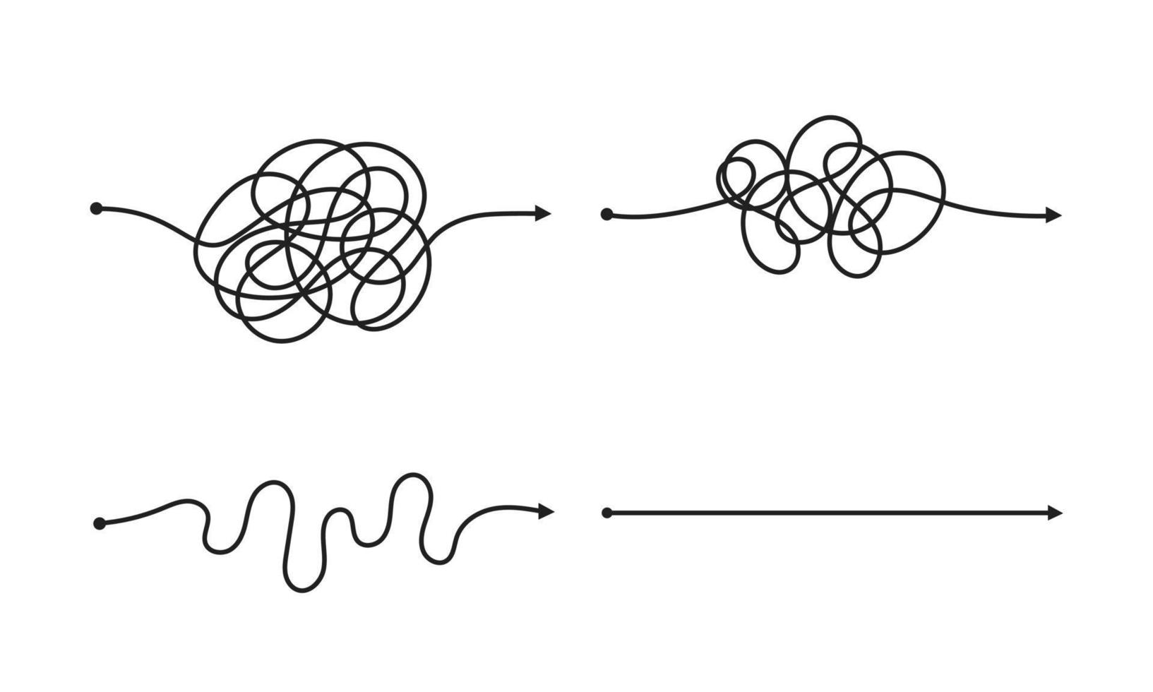 Komplexer und einfacher Weg vom Anfang bis zum Ende des Vektorillustrationssatzes. vektor