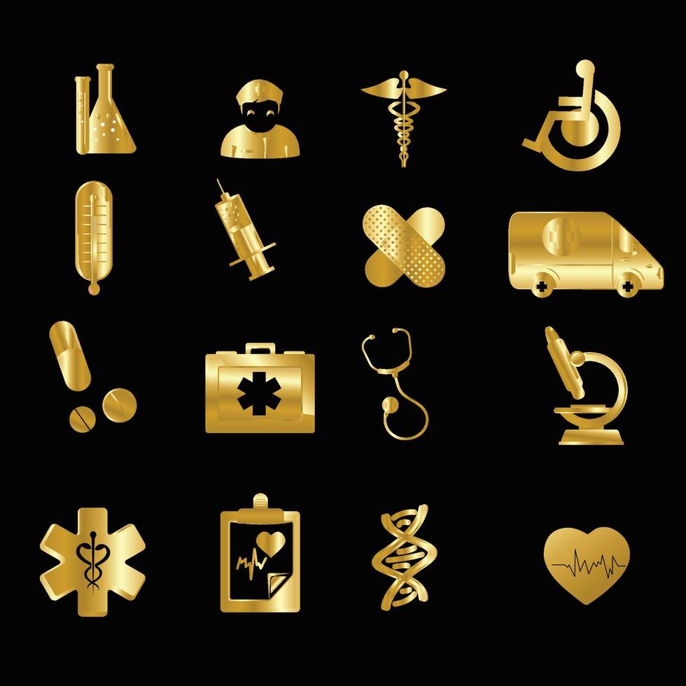 Gesundheit und medizinische Symbole Gold-Icon-Set vektor