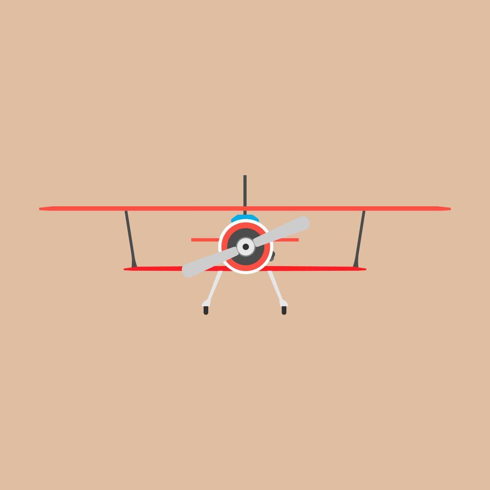 Doppeldecker rot Vorderansicht Vektorsymbol Transport. motor flügel fahrzeug abenteuerflugzeug konzept. Vntage-Abbildung vektor