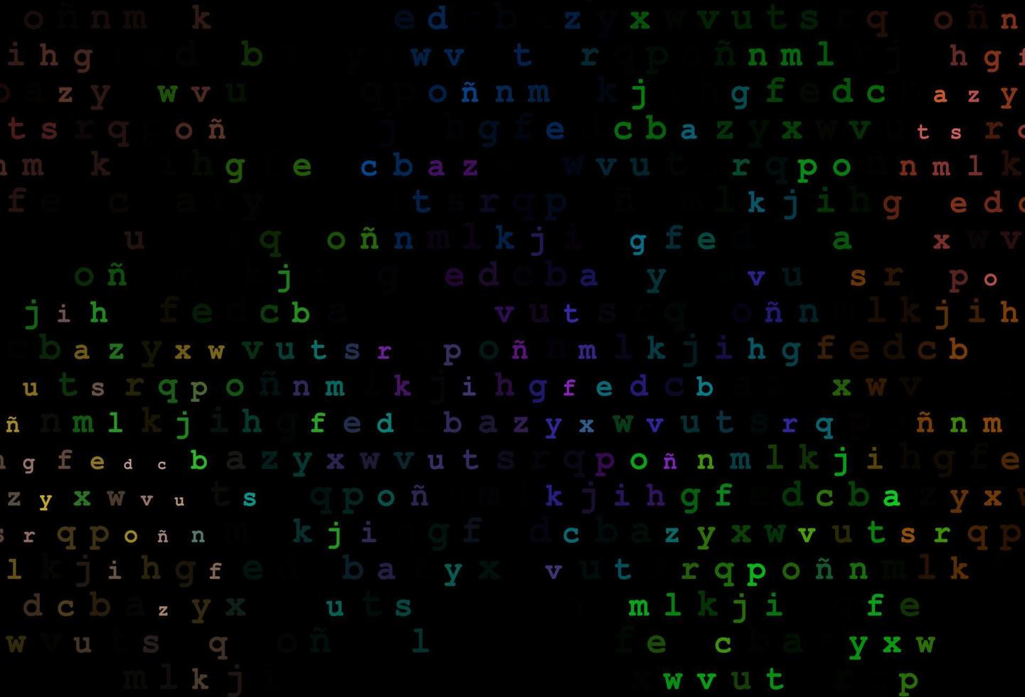 mörk flerfärgad, regnbåge vektor bakgrund med tecken på alfabetet.