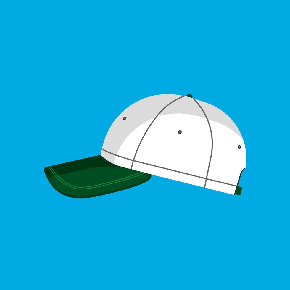 Baseballmütze Vektor flache Symbol Hut isolierte Kleidung. zubehör seitenansicht grüne sportuniform baumwollvisier
