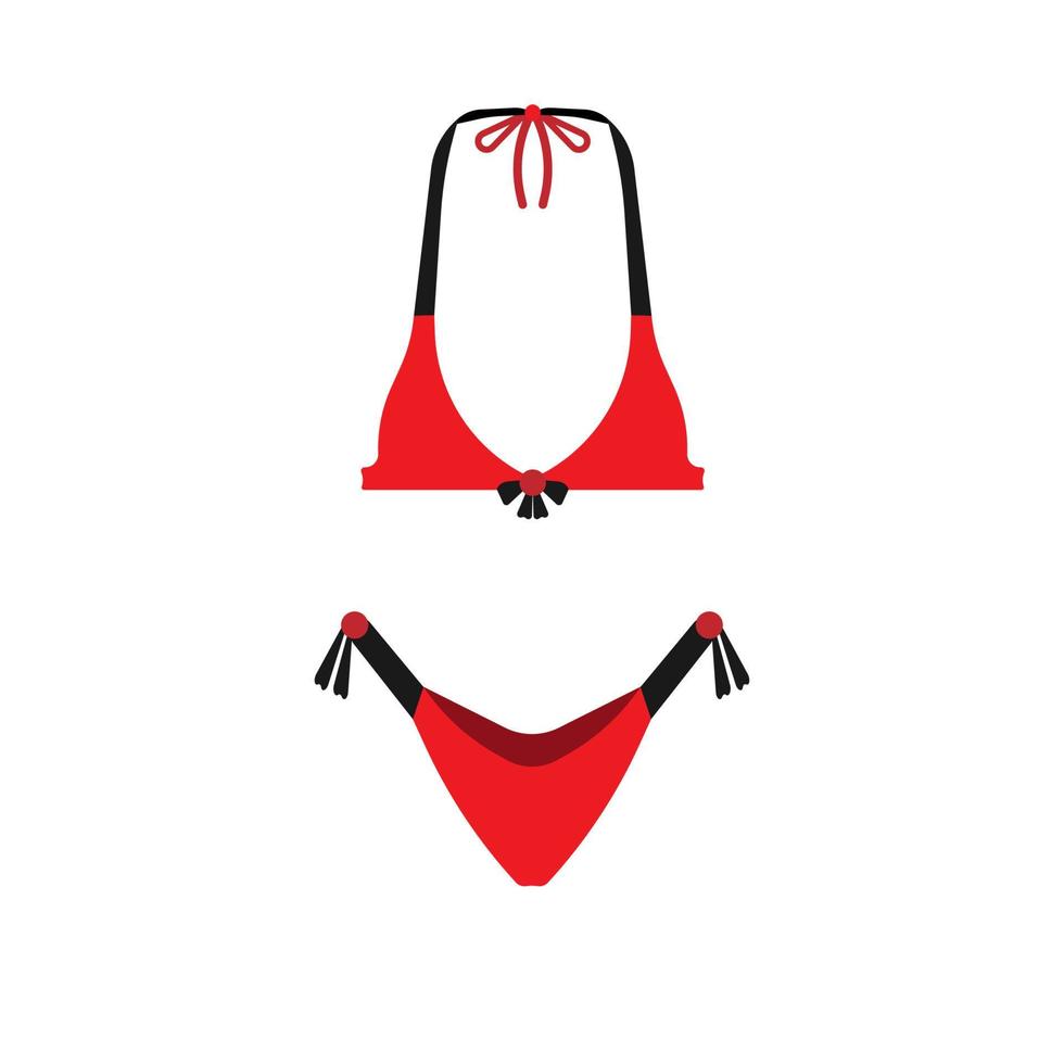 bikini badkläder röd vektor ikon kvinna strand kläder. mode kvinna kropp baddräkt sexig behå. underkläder sommar topp