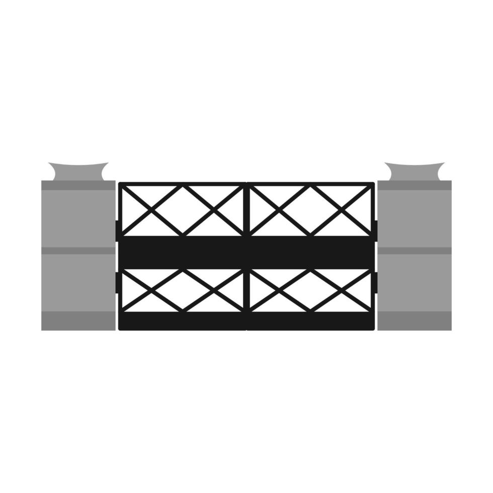 Port med järn staket dörr och metall tecknad serie herrgård dekoration. främre ingång från järnsmide rutnät vektor illustration. gammal gitter dekorerad och klassisk ram prydnad för parkera. säkerhet stål strukturera