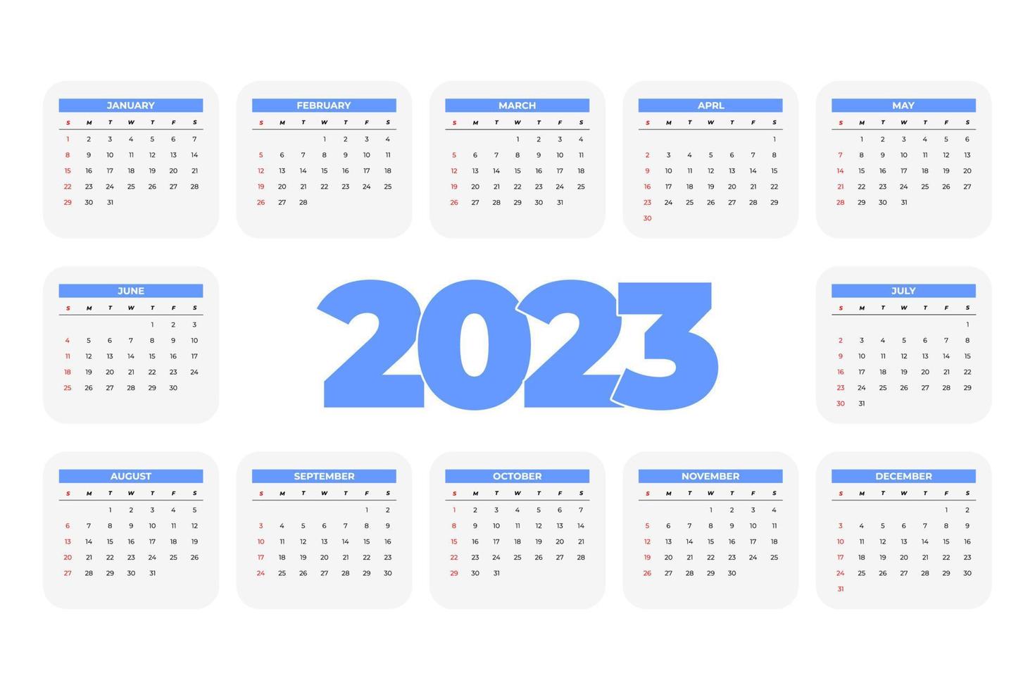 2023 farbige Kalendervorlage, Vektorillustration vektor