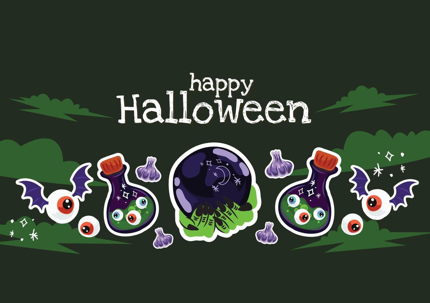 halloween söt gammal skola objekt design på hemsida baner vektor