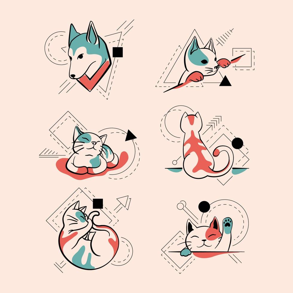 minimalistische Tattoo-Katzen und Hunde vektor