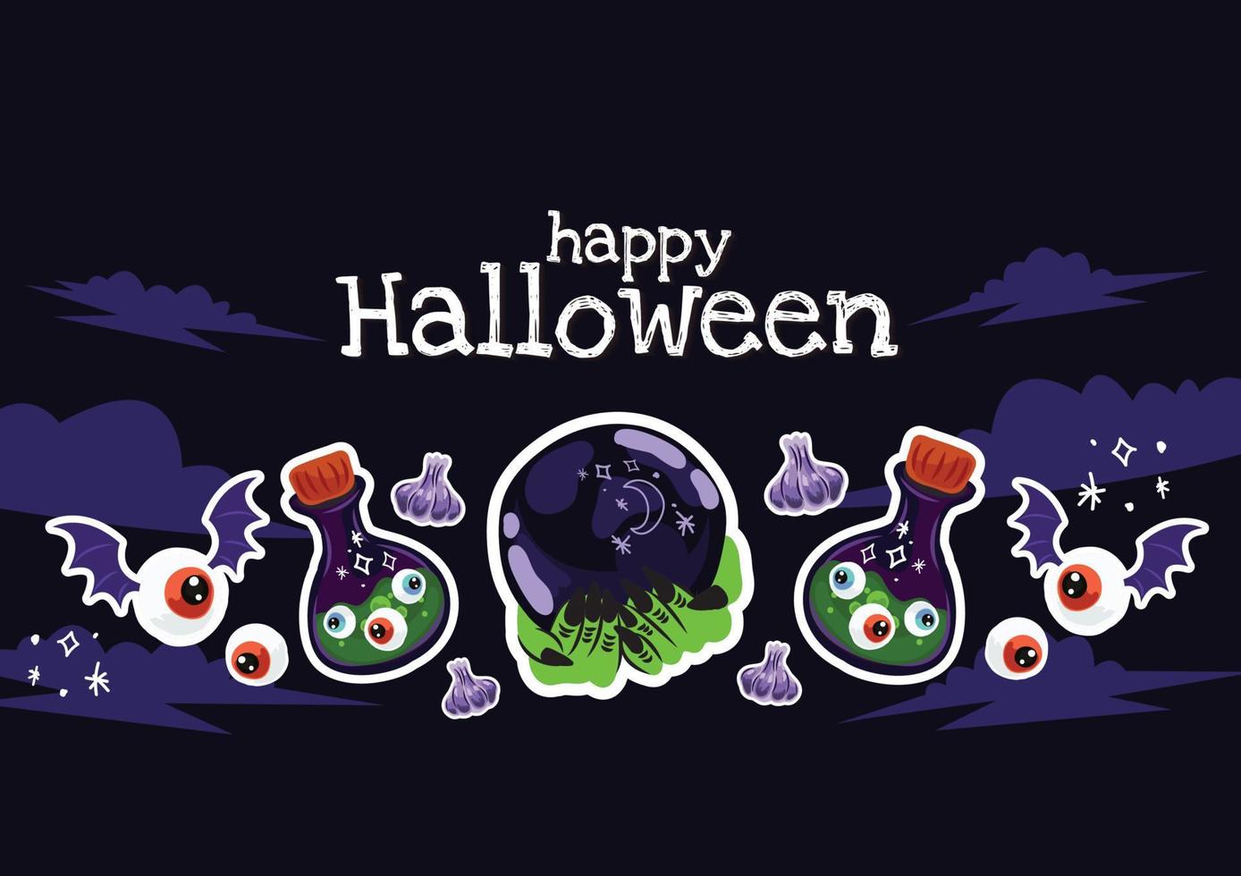 Halloween Old School Items Design auf Website-Banner vektor