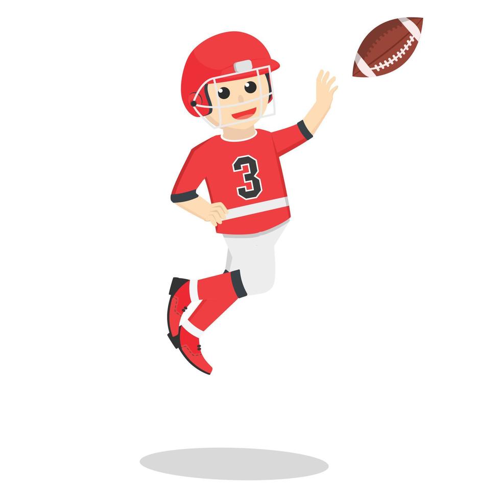 American-Football-Spieler fangen den Ball-Design-Charakter auf weißem Hintergrund vektor