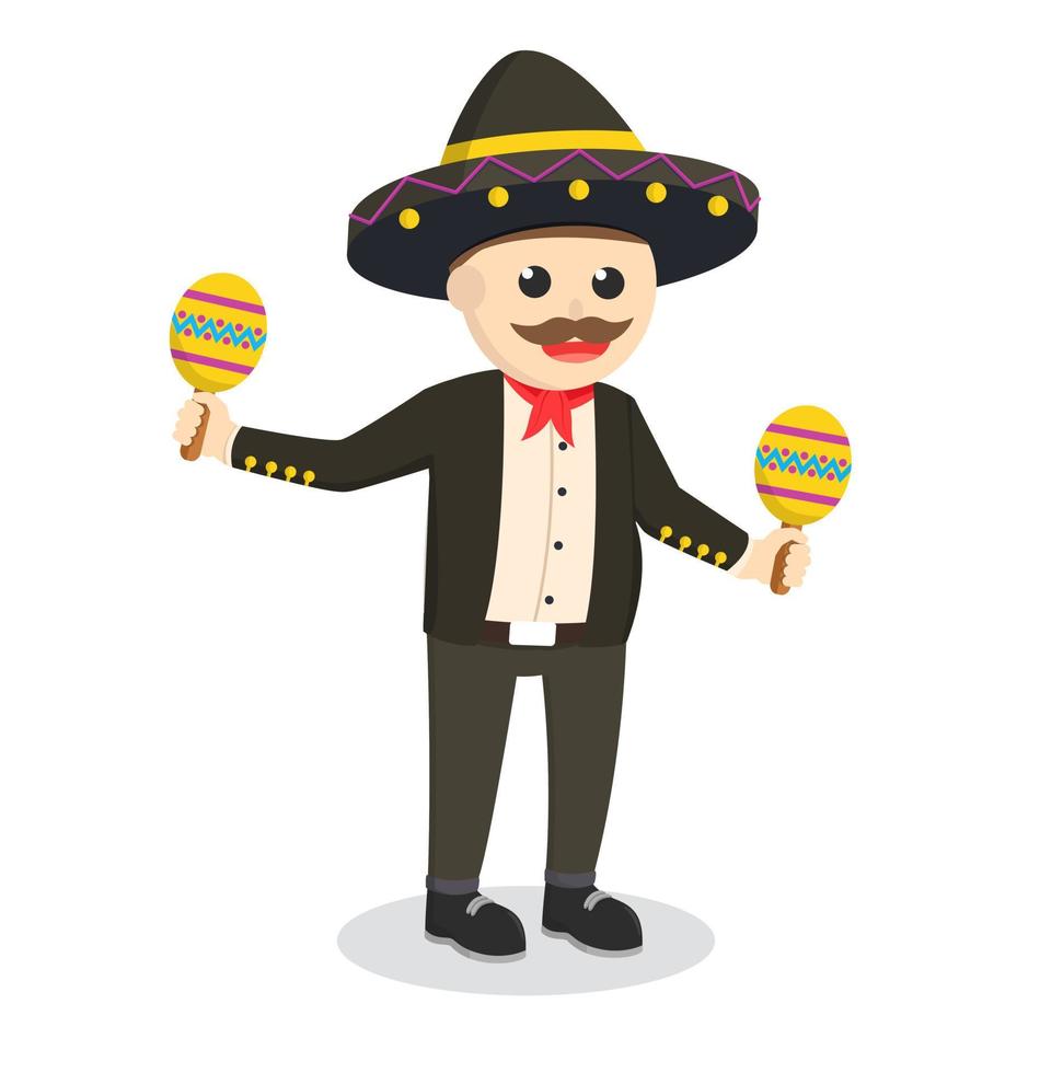 Mariachi mit Maracas-Designcharakter auf weißem Hintergrund vektor