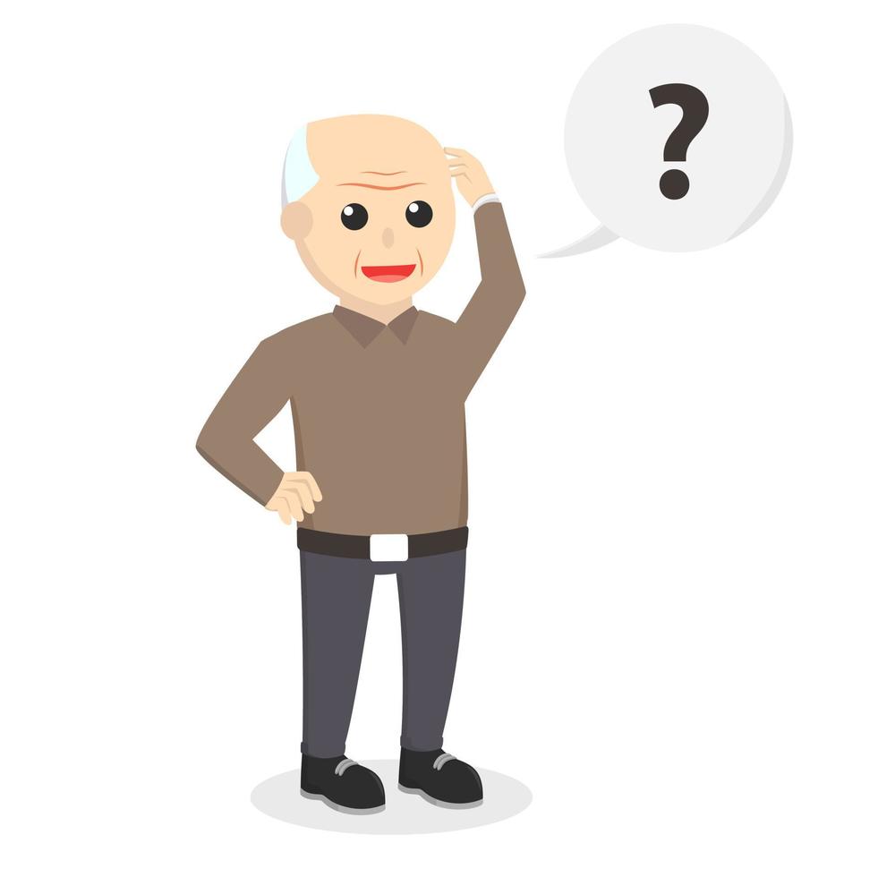 alter Mann mit Fragezeichen-Callout-Designcharakter auf weißem Hintergrund vektor