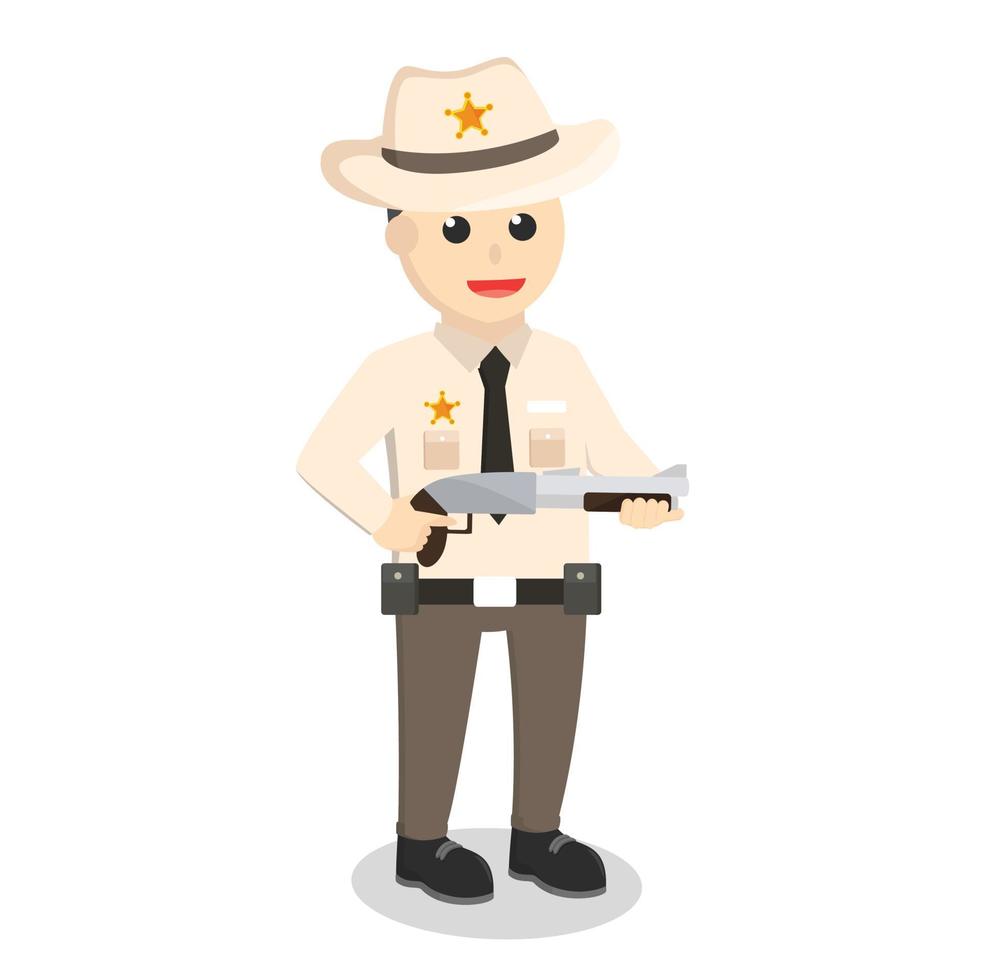 Sheriff mit Schrotflintendesigncharakter auf weißem Hintergrund vektor