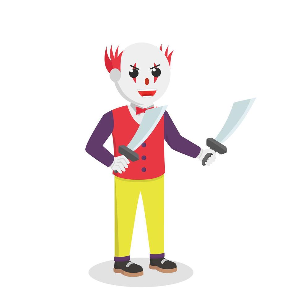 Böse Clown Machete Designfigur auf weißem Hintergrund vektor