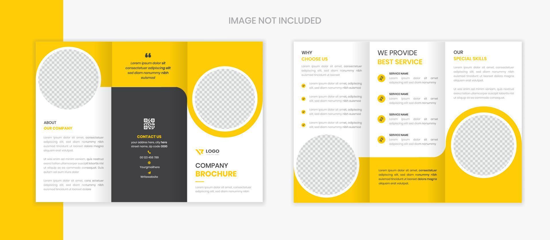 gelbes, dreifach gefaltetes broschürendesign mit sauberem formvektor vektor