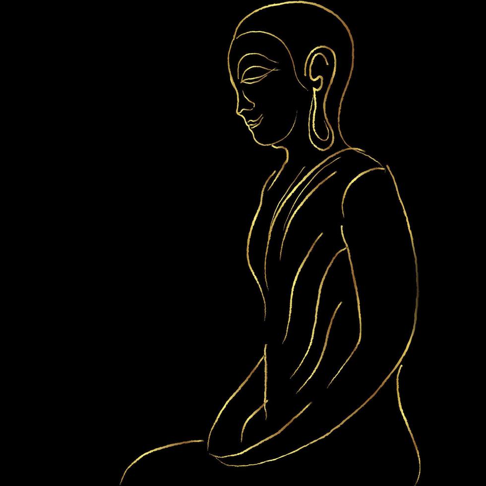 Goldenes Buddha-Gesicht, das Vektordesign auf schwarzem Hintergrund skizziert vektor