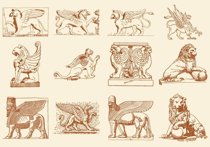 Statuen von Löwen Griffins und Gott Vektoren