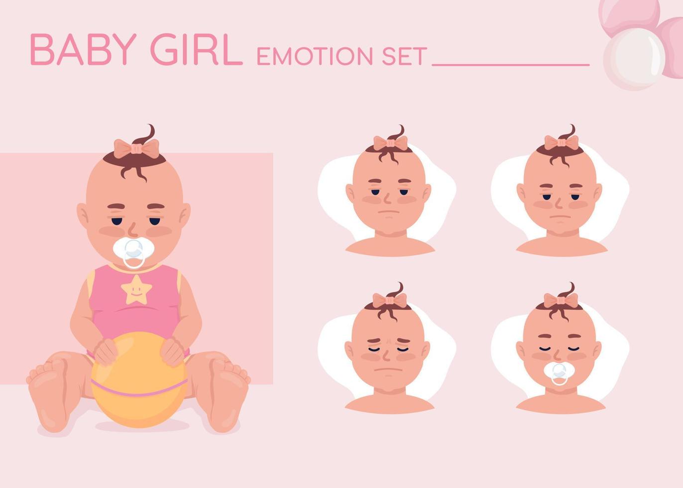 trött bebis flicka semi platt Färg karaktär känslor uppsättning. redigerbar ansiktsbehandling uttryck. barndom vektor stil illustration för rörelse grafisk design och animering