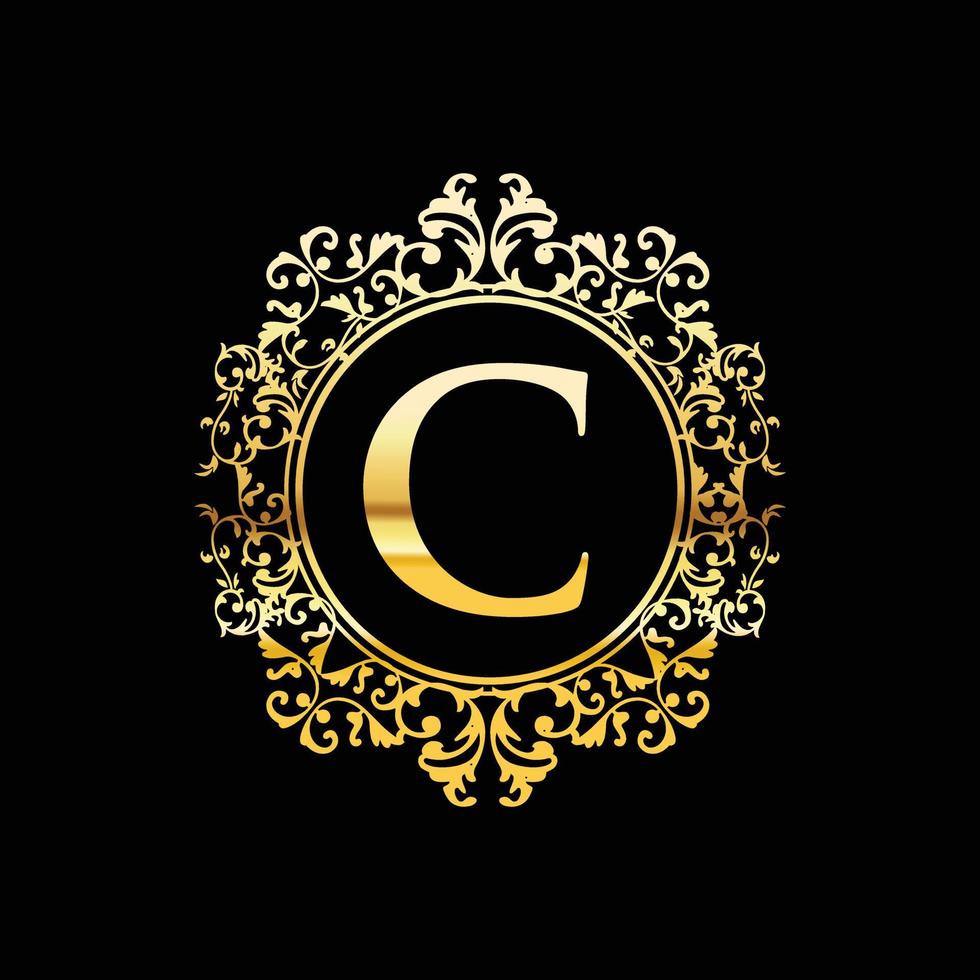 gyllene lyx brev c prydnad logotyp design vektor