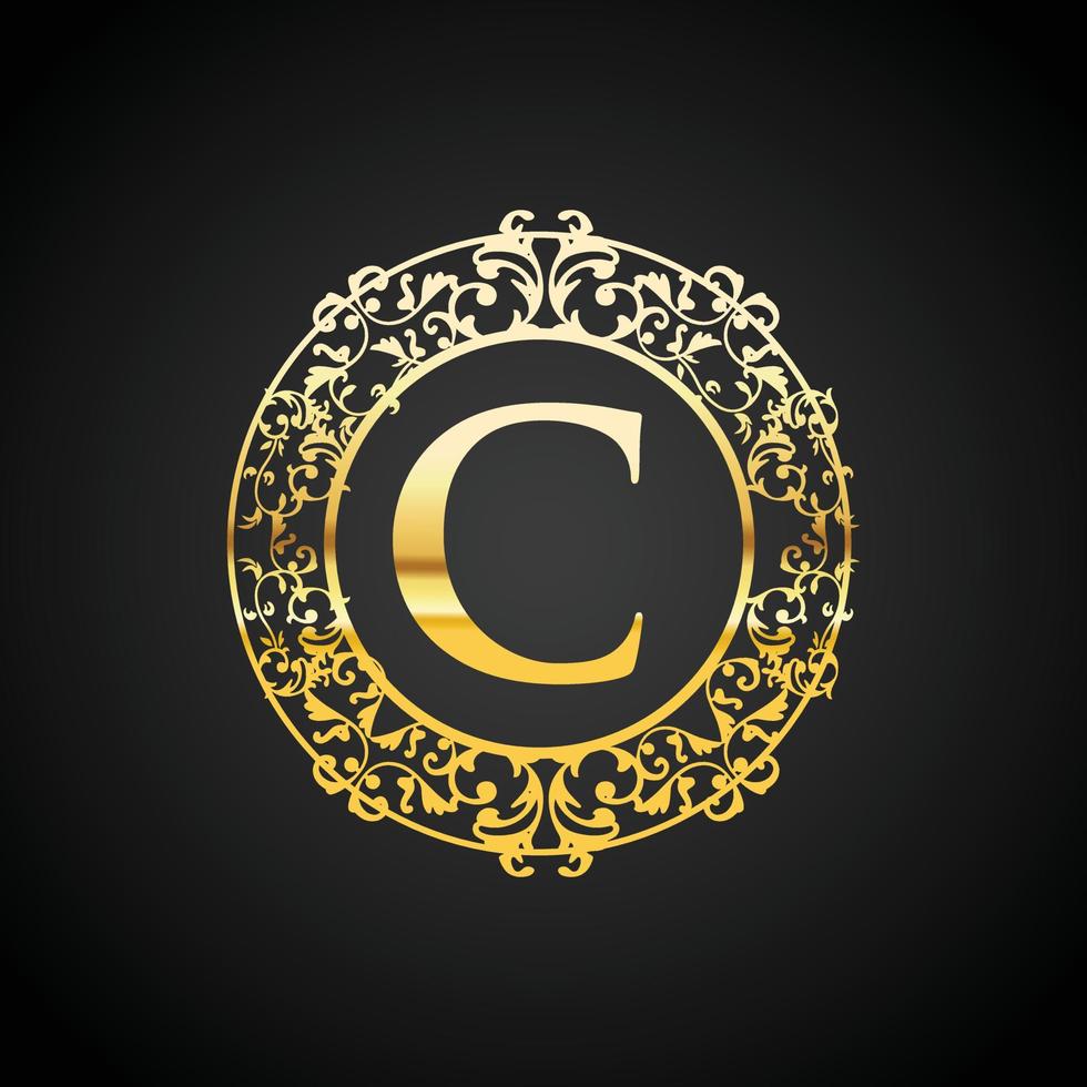 goldener luxusbuchstabe c ornament logo design vektor