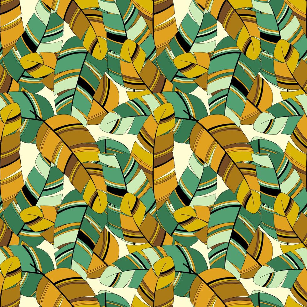 muster mit bananenblättern, tropisch, exotisch, farbe grün und orange. vektor