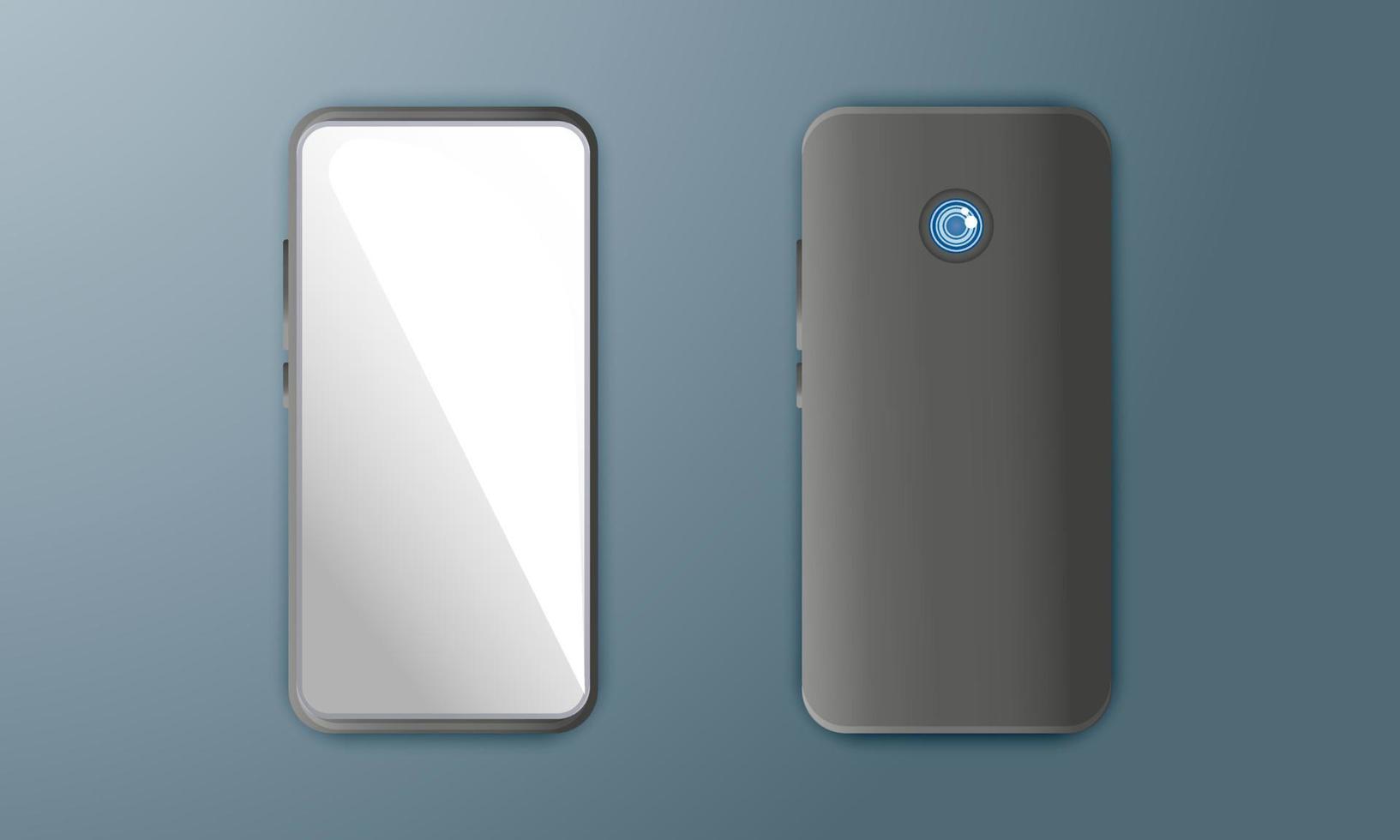 realistisk smartphone attrapp mall med främre och tillbaka panel vyer. med pekskärm och kamera begrepp vektor illustration