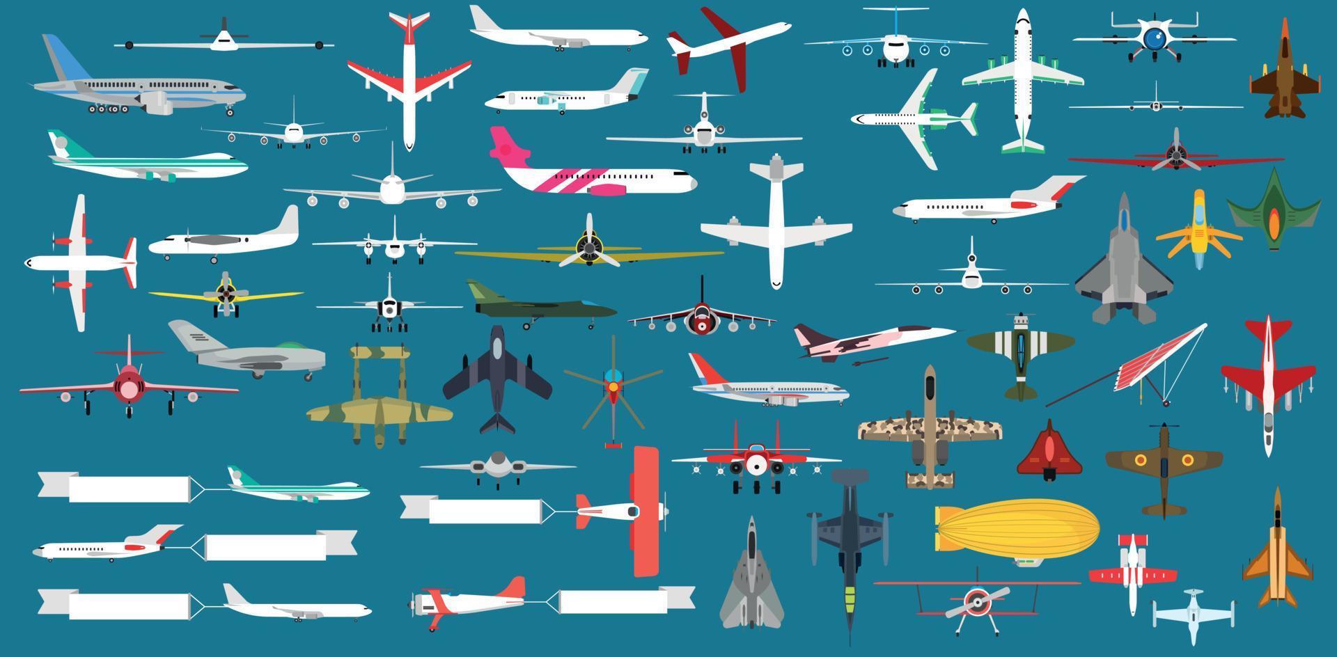 flygplan transport plan och flyga resa transport ikon. flygplan uppsättning flyg och flygplan vektor illustration isolerat. företag flygande trafikflygplan från flygplats och kommersiell resa fordon element