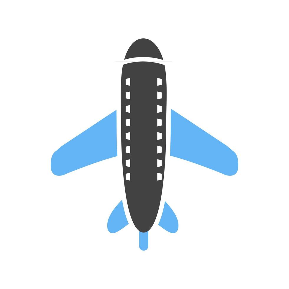 fliegendes Flugzeug Glyphe blaues und schwarzes Symbol vektor
