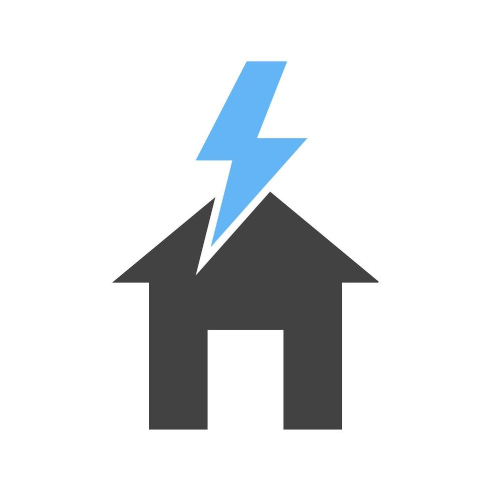 blixt- slående hus glyf blå och svart ikon vektor