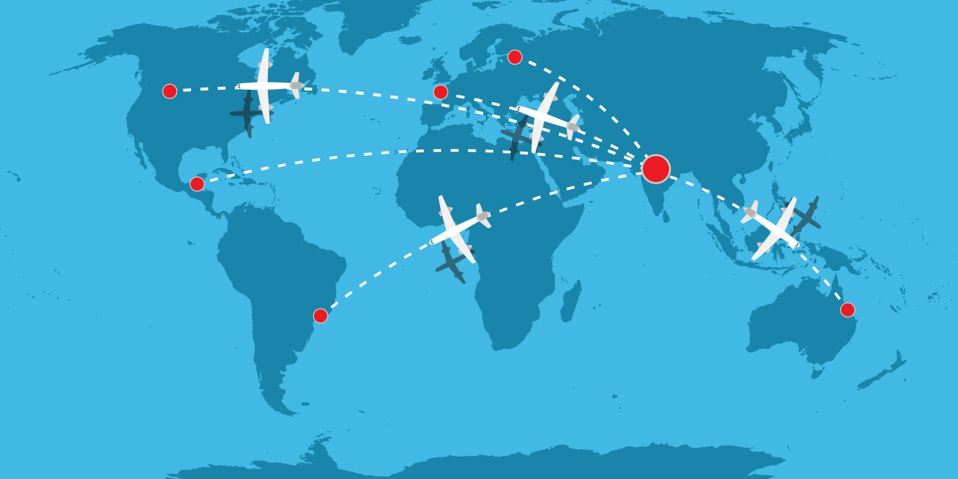 transport luft vektor begrepp illustration bakgrund. flygplan flyga företag frakt leverans. jet lastbil teknologi baner logistisk flyg. Karta över hela världen uttrycka