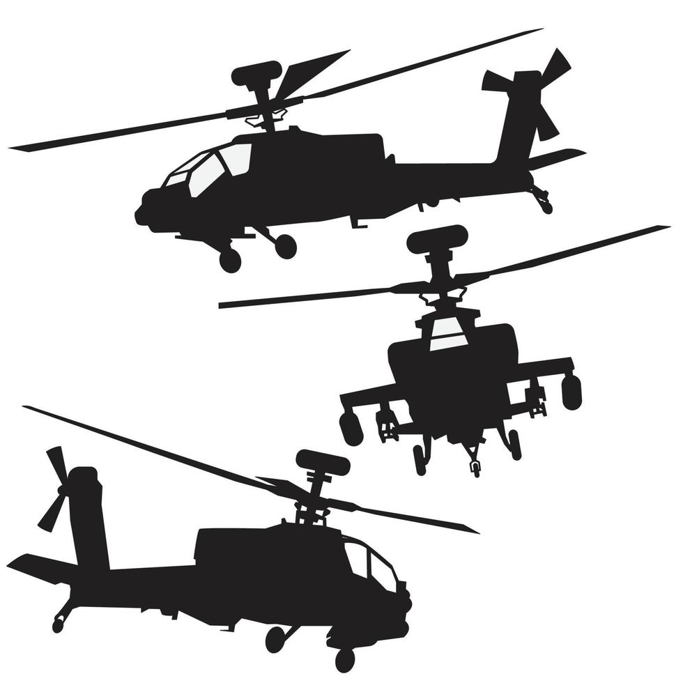 apache helikopter seilhouette uppsättning vektor design
