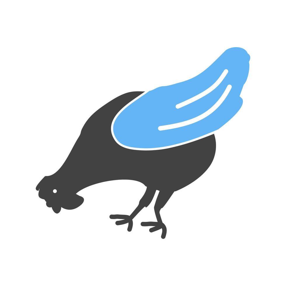 blaues und schwarzes Symbol für Hühnerglyphe vektor