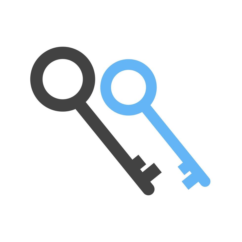 två nycklar glyf blå och svart ikon vektor