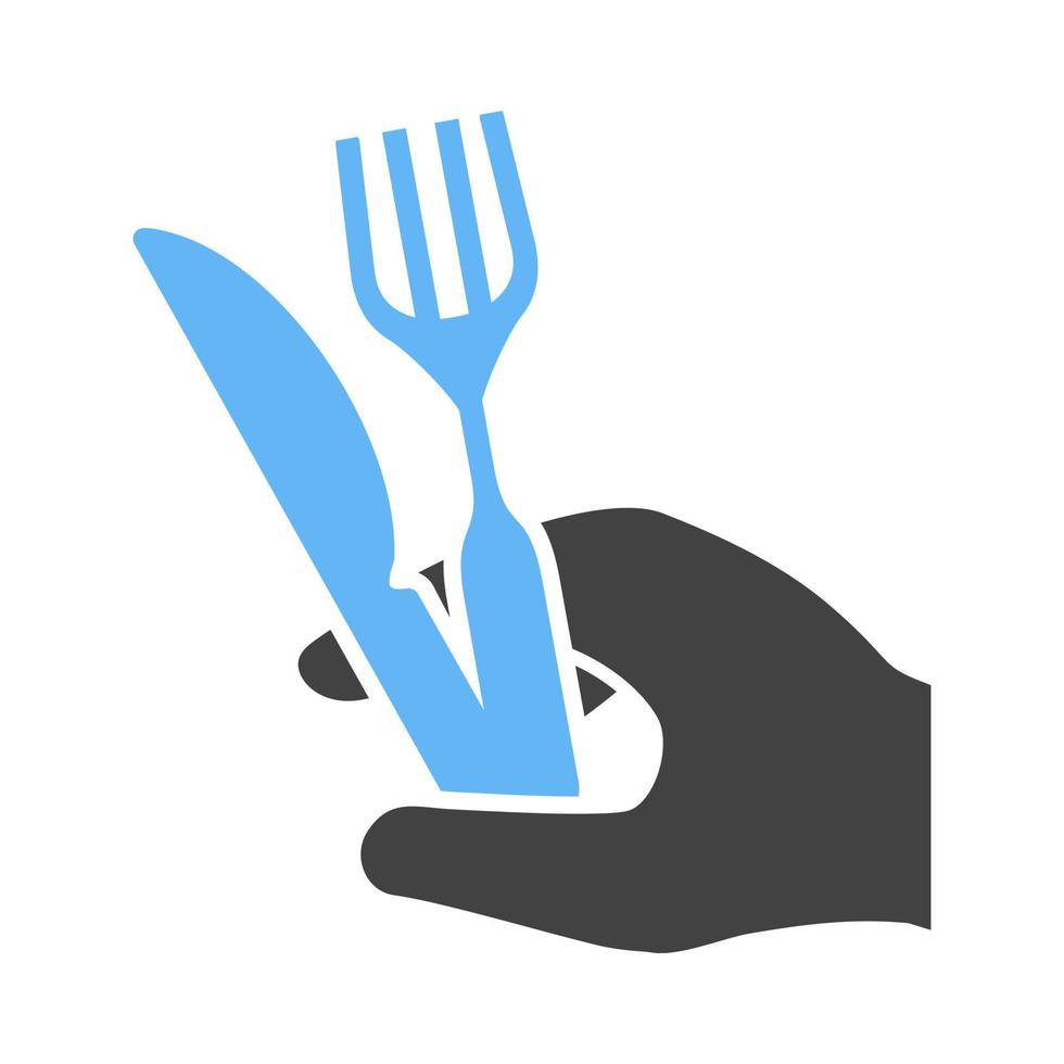 innehav gaffel och kniv glyf blå och svart ikon vektor