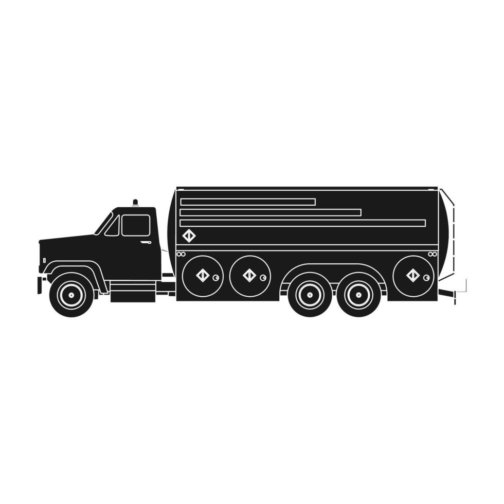 Kraftstoff-LKW-Transport-Vektor-Symbol-Illustration solide schwarz. fahrzeug transport industrie benzin anhänger isoliert weiß lkw auto vektor