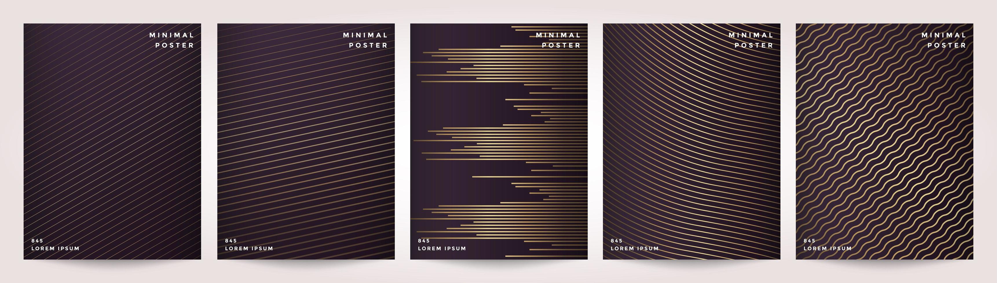 minimal täckning i guld abstrakt linje mönster för affisch designuppsättning vektor