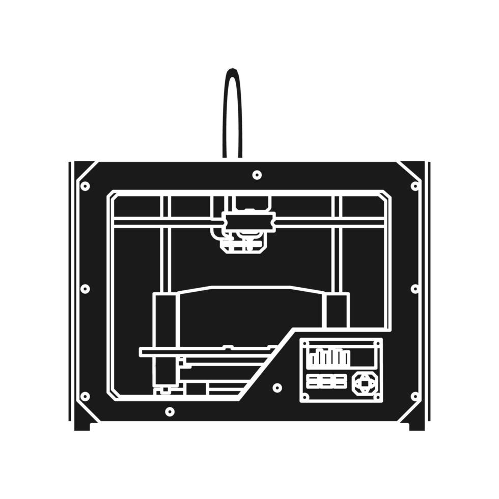 3D-Drucker-Vektor-Technologie-Design-Ikone solide schwarz. technisches Fertigungsmodell aus Kunststoff und Symbol für Industriekonzepte. Innovation Business Illustration und Prototyp der Druckmaschine vektor