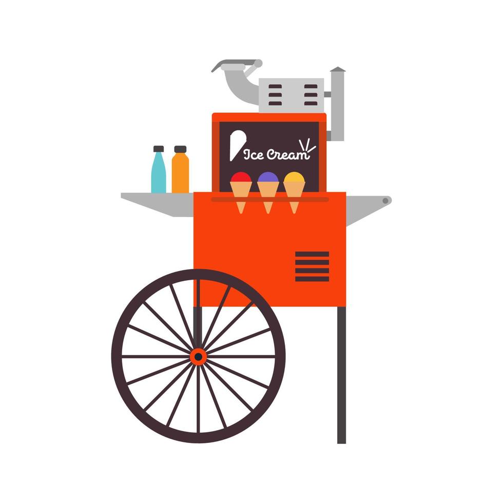 Eis Eiswagen Vektor Dessert Illustration Essen. Geschäft Kiosk Shop Marktdesign köstliche süße Kegel-Symbol. sommerstand stall gefrorener radladen. vintage Trolley Eisbecher Ausrüstung Café