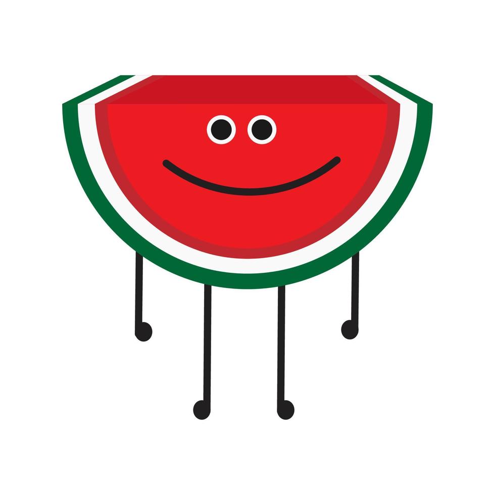 Wassermelone Illustration Vektor Cartoon Symbol Ernährung, vegetarische süße Frucht Hintergrund. glückliches modernes isoliertes weißes Design lächelndes gesundes Essen, Charakter flache Konzeptart gute Wassermelone