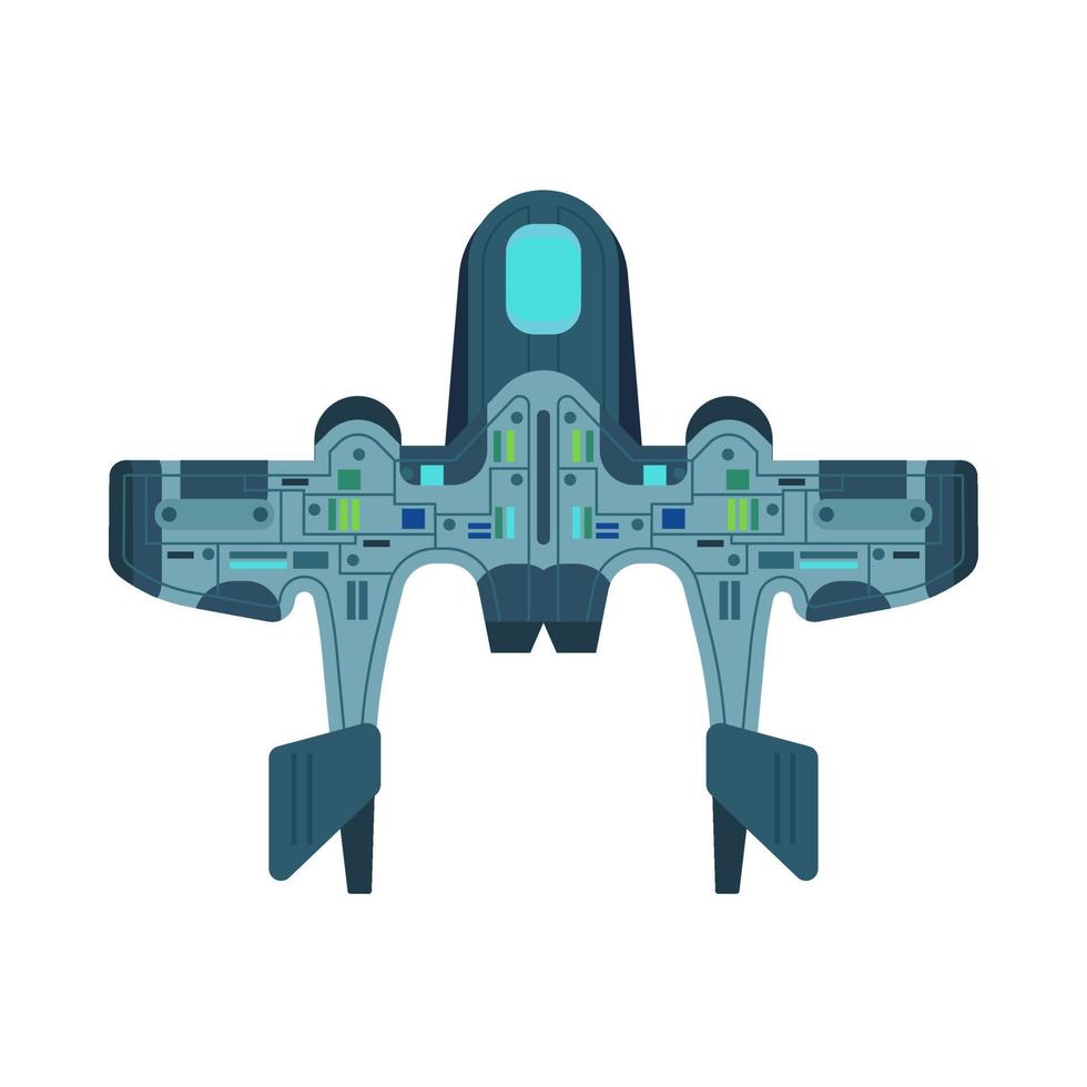 Raumschiff Draufsicht Vektorsymbol Rakete Technologie Shuttle. karikatur zukünftiger ufo-galaxienkosmos. Fantasy-Alien-Orbit-Booster vektor