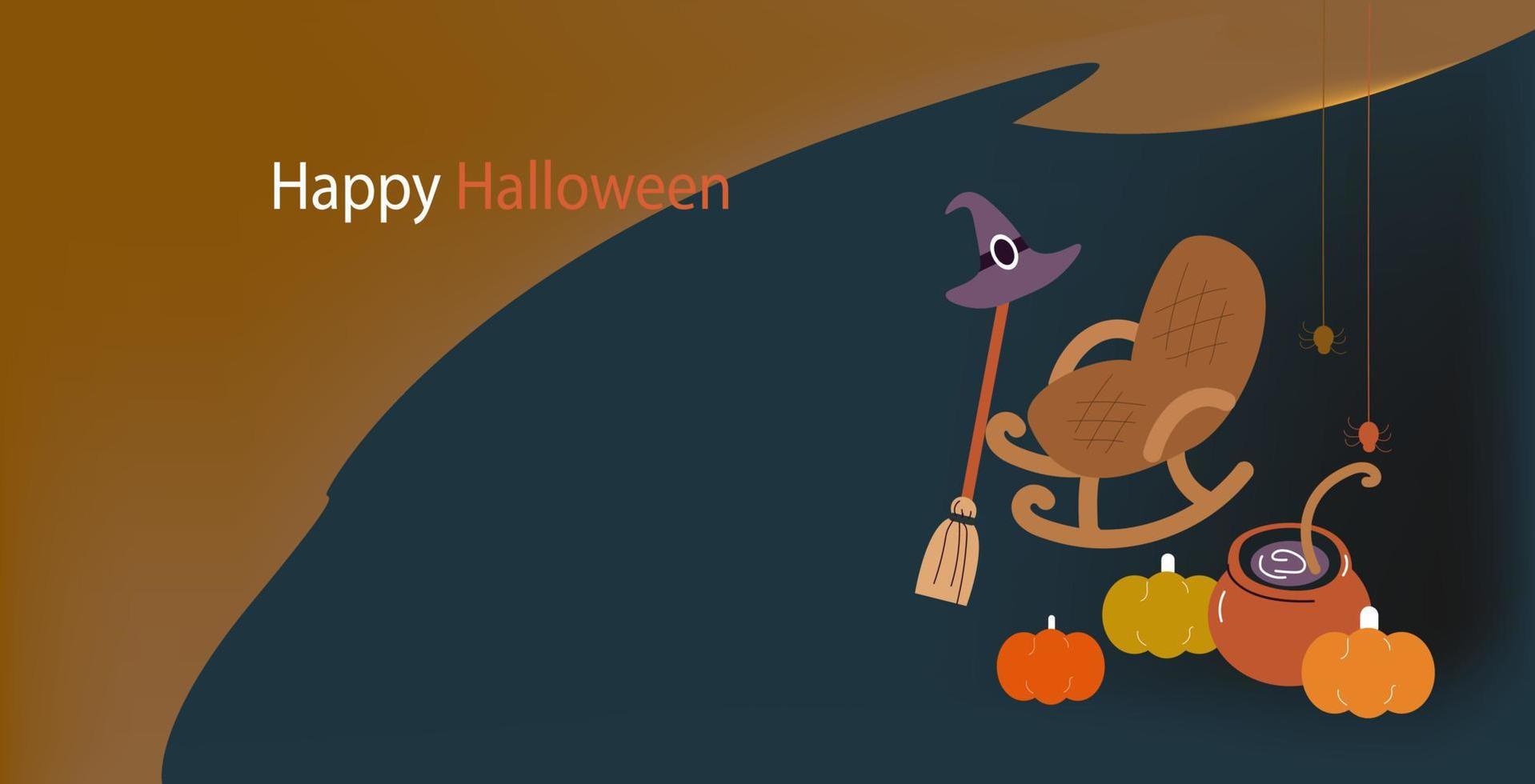 Vektorbanner süße Halloween-Symbole, Geister, Zombieauge, Kürbis, Spinnen. Feiertagsdekorationen. lustige Halloween-Grußkarte. vektor