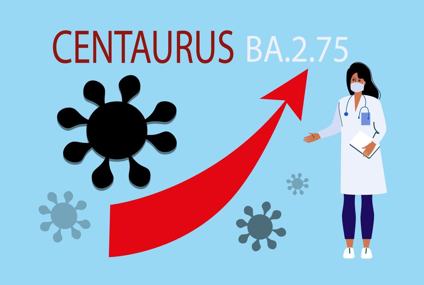 omicron kentaurus covid 19 virus variant, medicinsk affisch, vektor platt illustration.