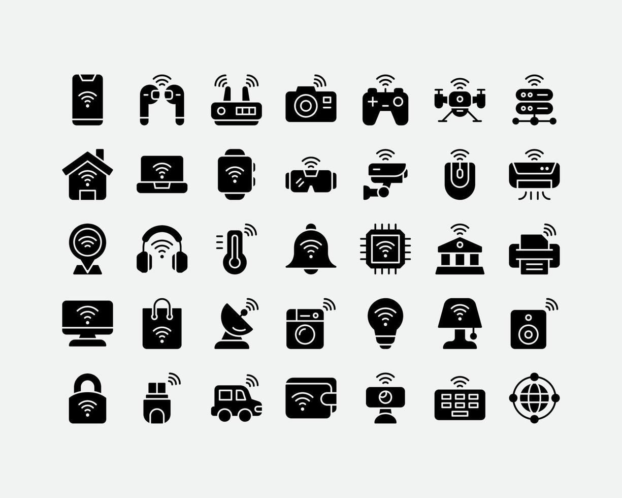 Satz von Vektorsymbolen für das Internet der Dinge. enthält Symbole wie Smart House, Smartphone, Netzwerk und mehr. geeignet für website-design, vorlage und ui. vektor