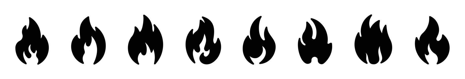 Set von Feuerflammensymbolen in verschiedenen Stilen. Lagerfeuer Linie Silhouette Vektor-Logo-Illustration auf weißem Hintergrund. vektor