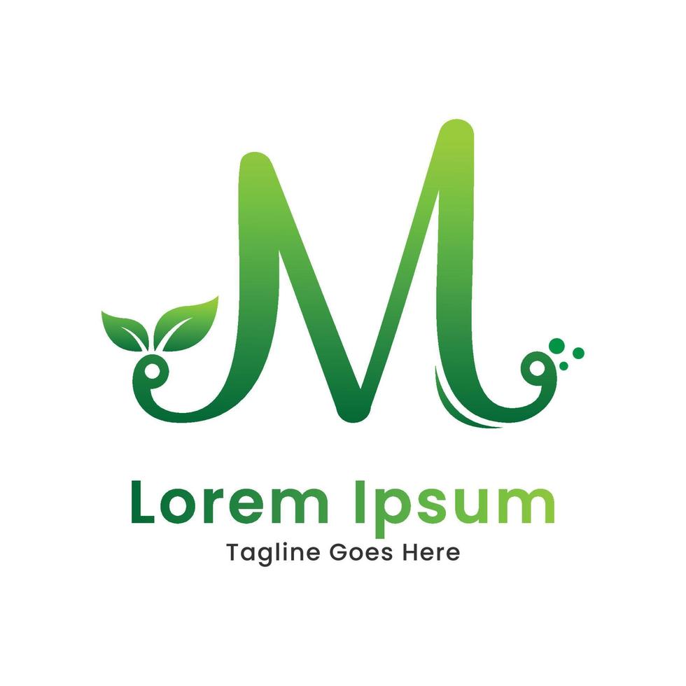 eco första brev m med lutning natur grön blad logotyp design vektor