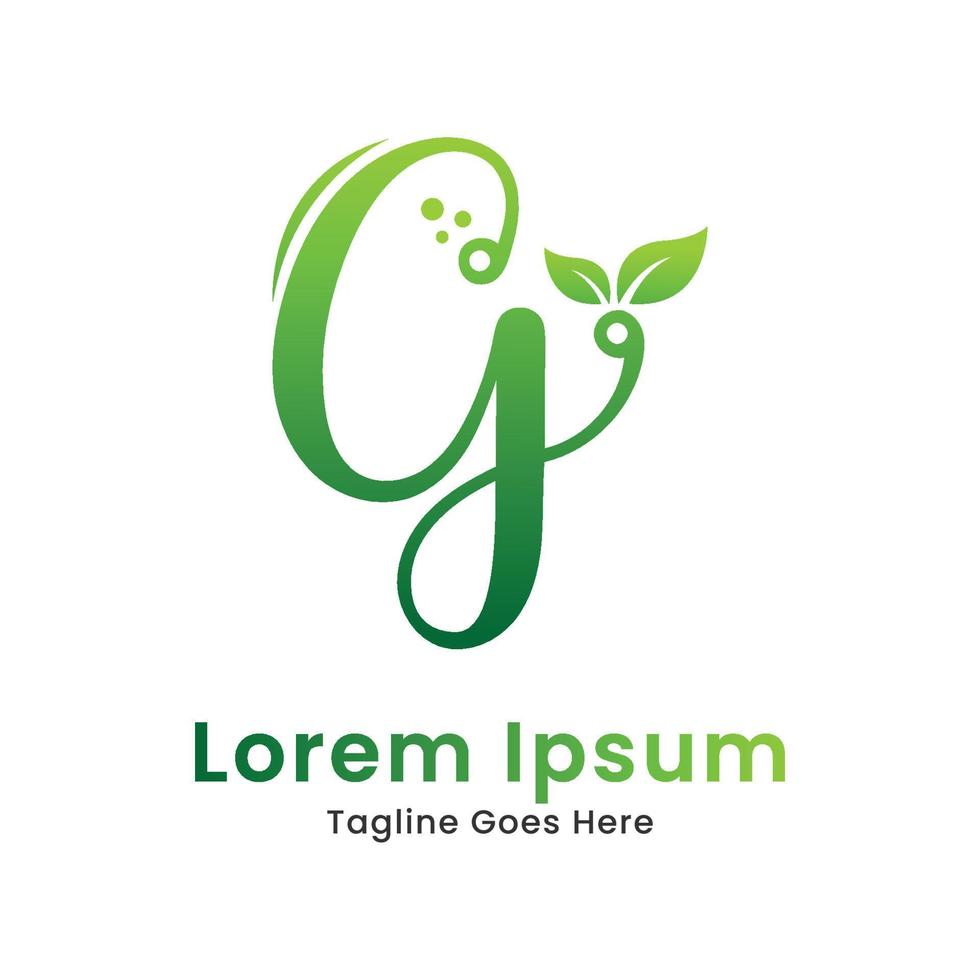 eco första brev g med lutning natur grön blad logotyp design vektor