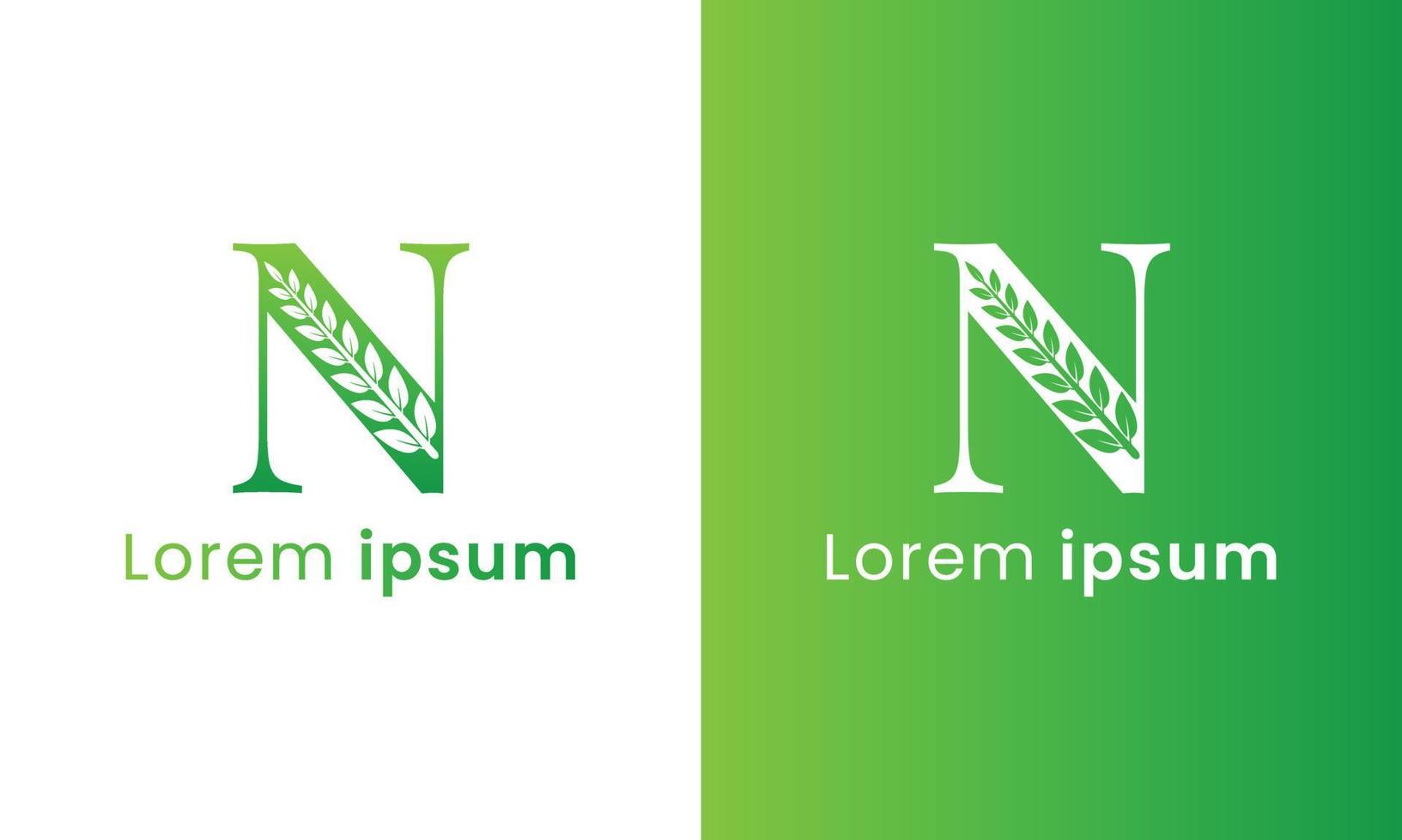 brev n logotyp med en kreativ monogram blad begrepp för de grön eco företag vektor