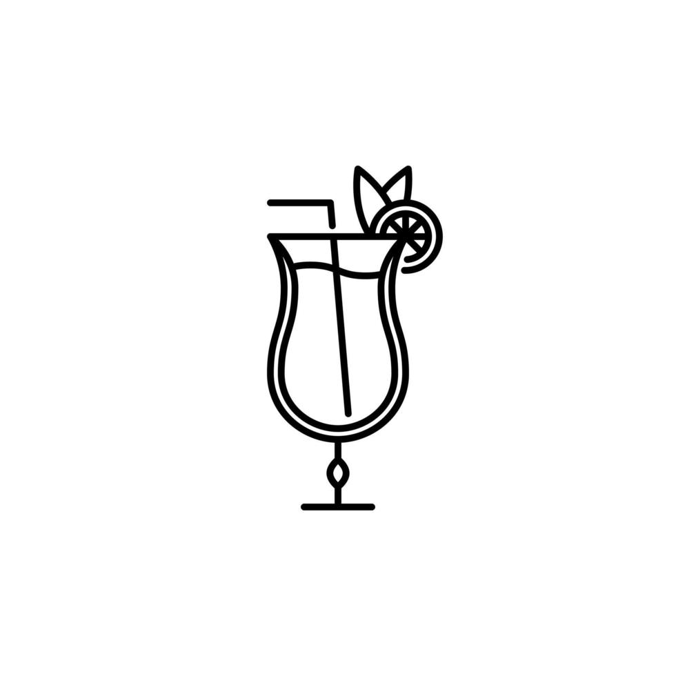 Hurrikan- oder Tulpenglasikone mit Strohhalm und Zitronenscheibe auf weißem Hintergrund. Einfach, Linie, Silhouette und sauberer Stil. Schwarz und weiß. geeignet für symbol, zeichen, symbol oder logo vektor