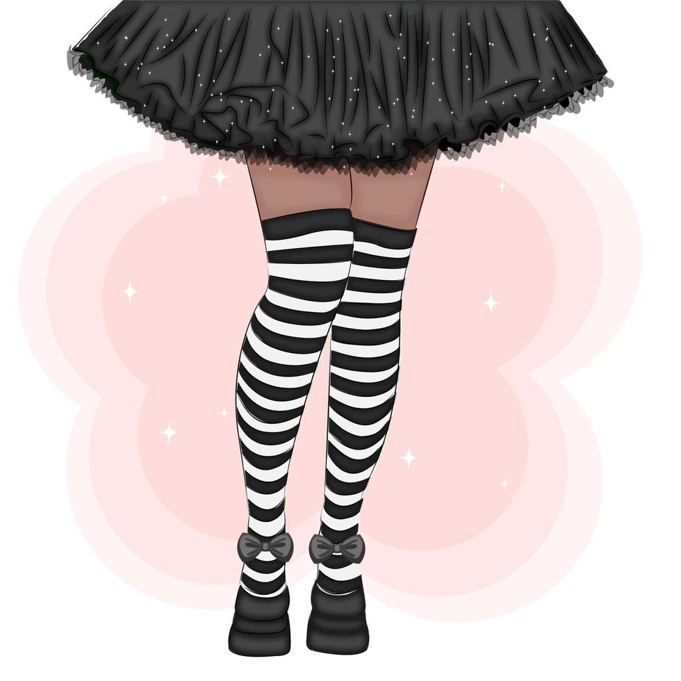 halloween häxa ben i strumpor och kjol, mode vektor illustration