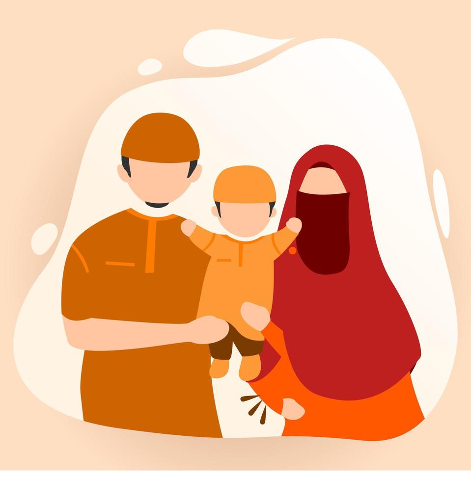 muslim familj med purdah orange, platt design begrepp vektor