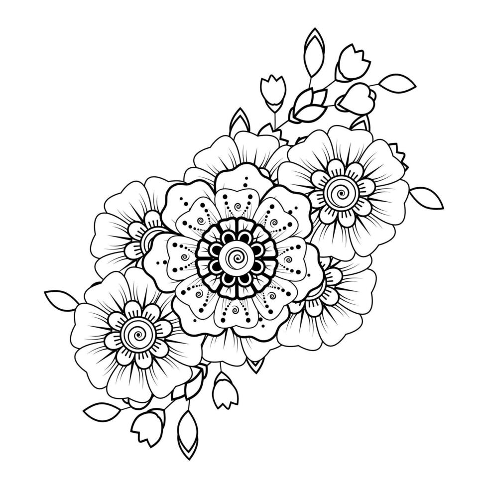 Blumenhintergrund mit Mehndi-Blume. dekorative Verzierung im ethnischen orientalischen Stil, Gekritzelverzierung, Umrisshandzeichnung. Malbuchseite. vektor