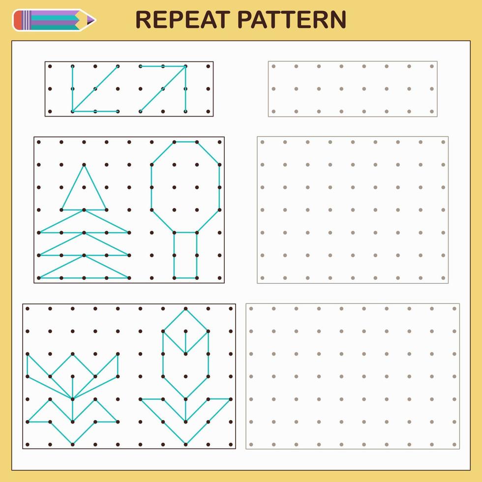 Grafisches Diktat. Lernspiel für Kinder im Vorschulalter. Arbeitsblätter zum Üben von Logik und Motorik. Spiel für Kinder. wiederholen Sie das Muster. vektor